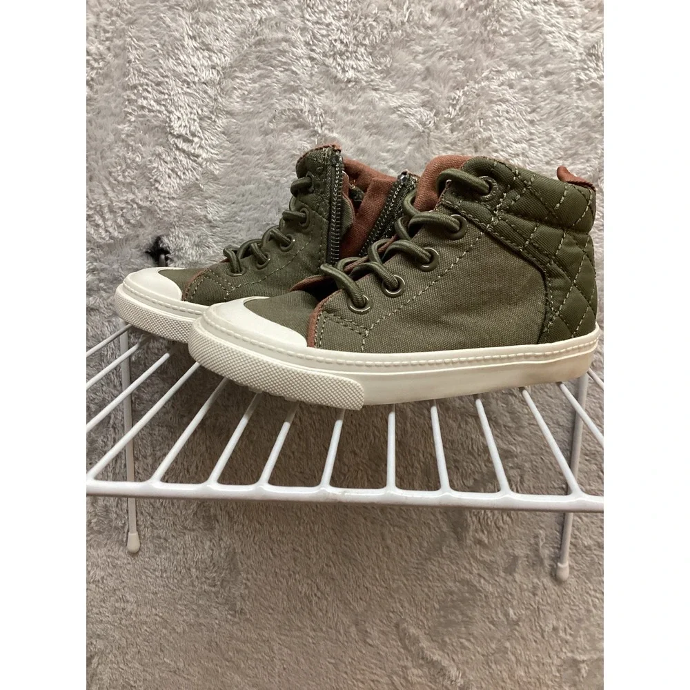 Old Navy Kids Green‎ Canvas High Top Sneakers Side Zip Lace Up Size Toddler 7